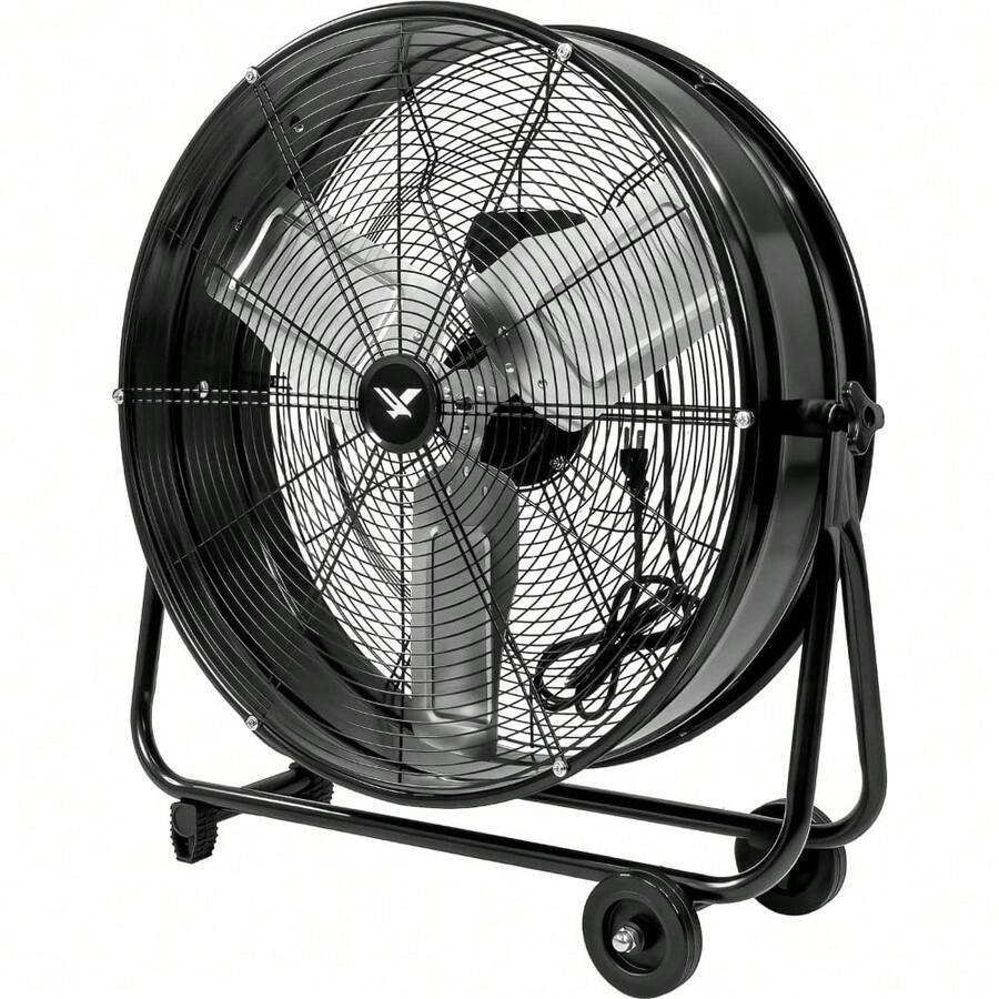 RACK & PACK Ventilador Industrial de 24 Pulgadas Aspas Metalicas y Ruedas 3 Modos 2 Velocidades Inclinacion 360° Abanico Electrico de Piso Comercial Alta Velocidad 1150 RPM 180 W Perilla de Control - 1 - Ver 1