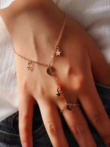 1pc New Arrival Fashionable Minimalist Personalized Star Shape Finger Chain Bracelet, High-End Alloy, Popular EU & US Crossborder Jewelry For Women