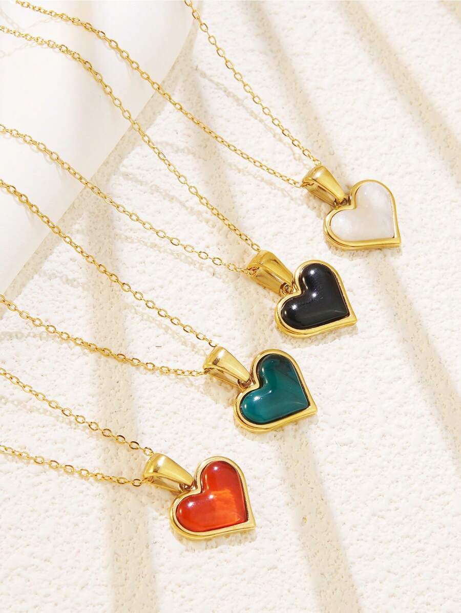 1pc Minimalist Cute Style Colorful Heart-Shaped Stainless Steel Pendant Necklace, Suitable For Women's Daily Outfit