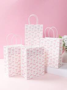 4pcs Pink Bow Paper Gift Bags, Party Favor Bags Handle Bags, Wedding Gifts Bag, Birthday Gifts Bags, Paper Wrap Bags Portable Tote Retail Shopping Bags, Party Gift Bags Packaging Supplies Packaging Bags, Birthday Party Gifts Favor