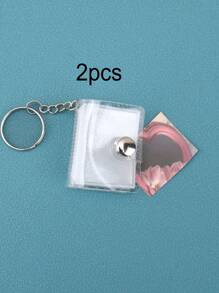 16 Sheets/1 Book/1 Inch, Sparkly White Mini Photo Album Keychain, Simple & Delicate Bag-Insert Style Id Card Holder Back To School,Back To School,School Supplies