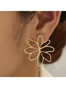 1pair Stainless Steel Big Flower Stud Earrings For Women Fashion Gold Silver Color Flower Pendant Earring Valentines Jewelry