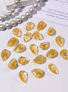 100pcs Transparent Gold Foil Square Rectangular Flat Nail Art Decoration Gold Nail Resin Stone Nail Supplies