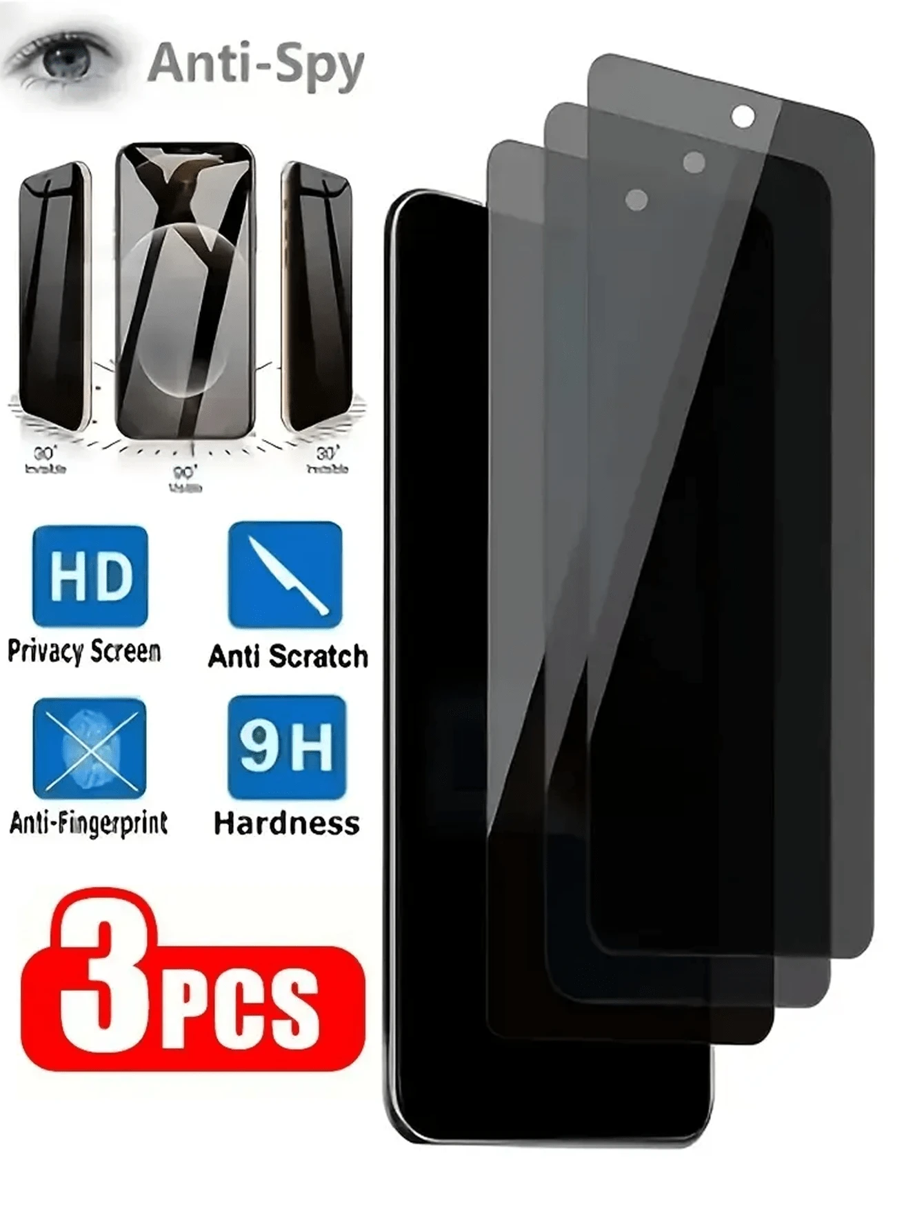 Bộ 3 miếng dán màn hình điện thoại di động Hua Wei Honor HD, cường lực chống nhìn trộm, dễ dán, độ phân giải HD trong suốt, không bong bóng, chống trầy xước, chống vỡ, kính cường lực bảo vệ màn hình. Thích hợp làm quà tặng cho bạn bè/gia đình/bạn gái nhân dịp sinh nhật, gia đình, bạn bè, chống nhìn trộm, bảo vệ màn hình điện thoại, phụ kiện điện thoại, chống nước, chống sốc, chống rơi, chống rơi, chống trầy xước, chống bám vân tay, bao phủ toàn bộ - màu đen - Xem 1