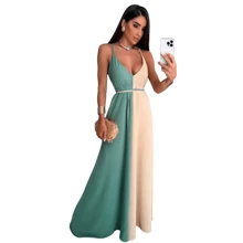 Vestido Lorena Bicolor Verão Verde e Nude