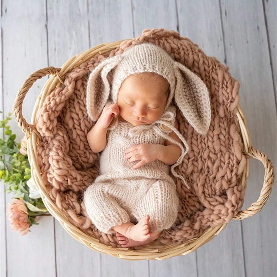 Newborn Photography Props Baby Bunny Rabbit Crochet Knitted Outfits Newborn Baby Diaper Costume Boys Girls Overalls Baby Shower Easter Gifts Things For Girls/Boys