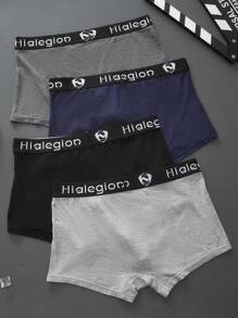 HIALEGION 4 Pcs Men's Underwear Multicolor Brand Logo Letters Waistband Sports Casual Style Simple Comfortable Boxer Shorts - Multicolor - View 3