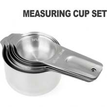 Juego de 13 piezas de tazas y cucharas de medir, de acero inoxidable 18/8 de alta calidad con mango ergonómico y conector de anillo, en color plateado - Oro - Ver 10