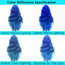 200% Density 26 Inch Blue Bangs Wave Wigs Light Blue Body Wave Heat Resistant Hair Wig For Women Light Blue Water Wave Synthetic Fiber Glueless Colored Hair Wig For Daily Party Cosplay Halloween 26 Inches - Màu xanh ombre - Xem 6