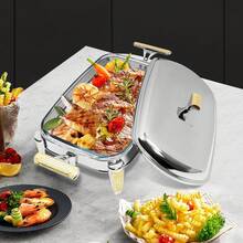 2,2L Glas Warmhaltebehälter Speisenwärmer mit Pfannen Rechteck Mahlzeit Chafing Dish Gastro Behälter mit Deckel Edelstahl Buffetwärmer für Catering, Buffet und Party, Buffet Zubehör, Silber - Silber - Übersicht 8