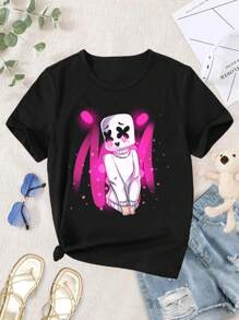 Lovers T-shirts Marshmello Girl Cute Music Art T-Shirt (Marshmello Alone Marshmello Smile Mello Neon UwU) for Women - Negro - Ver 1
