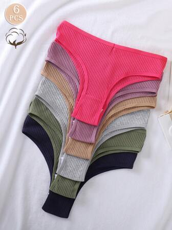 6 piezas de Bragas deportivas de algodón brasileñas suaves y transpirables de tela con hilos para mujer, cómodas