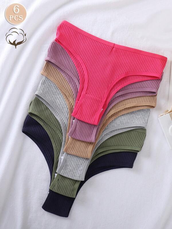 6 piezas de Bragas deportivas de algodón brasileñas suaves y transpirables de tela con hilos para mujer, cómodas