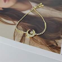 1pc Women's Fashionable Luxury Imitation Crystal Star & Moon Bracelet, Daily Accessory Anniversary Jewelry Gift