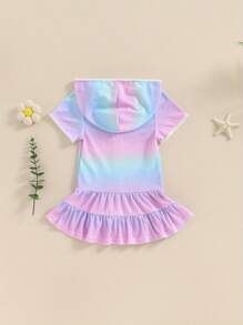 Kids Toddler Little Girl Cover Up Swimwear Towel Terry Swimsuit Wraps Zip Up Short Sleeve Ruffle Bathing Suit Hooded Robe Pool Beach Cover-Up Swimwear - 彩色 - 查看 2