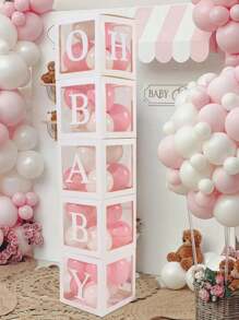 6pcs 25cm Paper Balloon Box 52pcs Letters, Minimalist Transparent Square Party Decoration Gift Box For Party,DIY Shower Balloon Box,Christmas