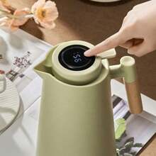 Nordic Thermal Bottle 1L Coffee Tea Wooden Handle Luxury - Màu xanh Bạc hà - Xem 4