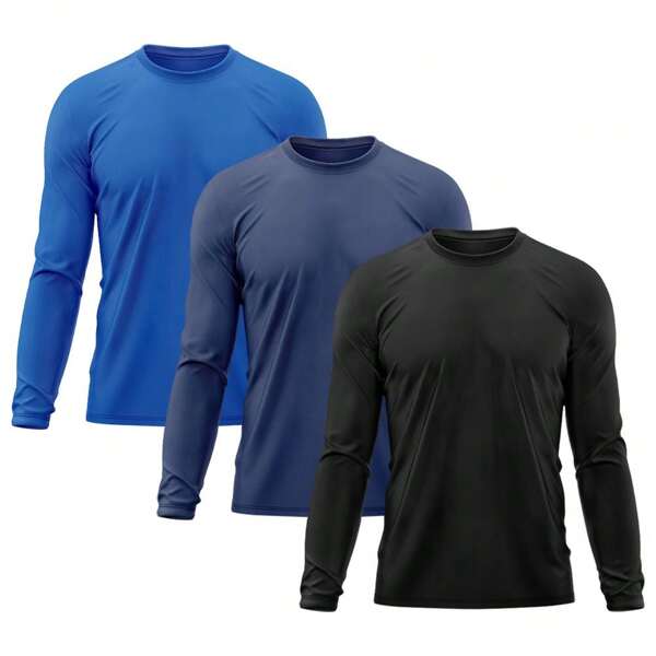 Kit 3 Camisetas Masculina Térmica Proteção Solar UV  50+ Praia Treino Academia Tshirt Praia Esporte Dry Fit Manga Longa