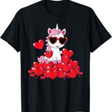 Cute Pink Unicorn Lover Tees Valentines Day Heart Girls Kids T-Shirt