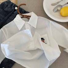 Veste en jean pour enfants, nouvelle version coréenne printemps/automne 2025 pour tout-petits garçons/filles, chemise décontractée à manches longues - Blanc - Voir 5