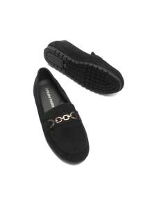 Women Suede Loafers Flats Slip On Lightweight Arch Support Work Shoes With Chic Metal Detail Comfortable Walking Casual Versatile Loafers - 黑色 - 查看 10