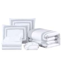 Wyatt 7-Piece Square Pattern Hotel Style Bed In A Bag Comforter Set With Bed Sheets - White/Silver - View 4