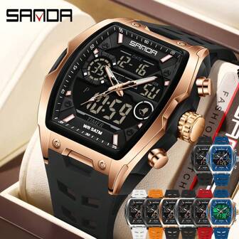  Reloj SANDA para hombres, digital de cuarzo, de doble hora, militar y deportivo. Marca de lujo multifunción con alarma, fecha, día de la semana y cronómetro. Con correa de silicona impermeable. Regalo electrónico original para hombres. Modelo 6235