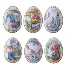 6pcs Easter Iron Candy Box, Rabbit And Egg Design, Holiday Home Decor, Easter Party Supplies, Gift Packaging