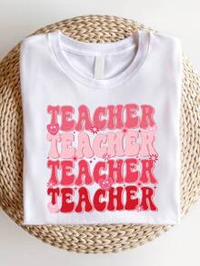 Teacher Valentine Shirt, Loved Teacher T-Shirt, Retro Teacher Tee, Teacher Love Shirts, Gift For Teachers, New Teacher T-Shirts, Teacher Appreciation Tees. SD-1813 - 白色 - 查看 1