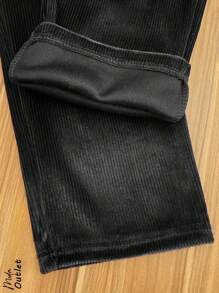 Women's Semi-Skinny Pants, Ideal For Summer And Spring Seasons, Casual And Elegant, Ribbed Fabric, Side Pockets, Natural Waist Adjustment With Elastic, Cotton And Polyester Fabric, Cool, Soft And Comfortable Interior. - 黑色 - 查看 6