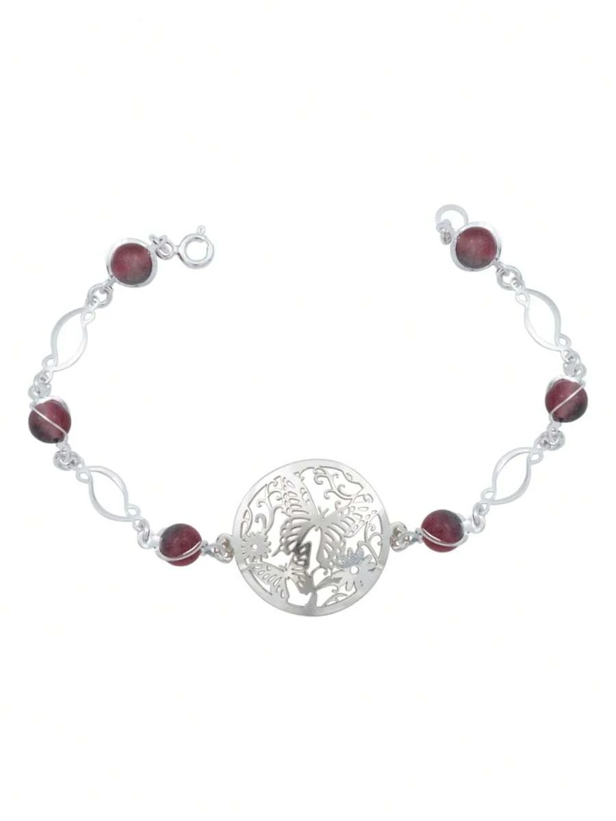 Butterfly Bracelet Flowers Natural Stone Quartz Silver 925