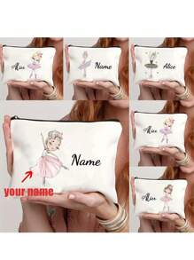 Borsetta cosmetica personalizzata con nome di ballerina - Organizer per trucco personalizzato con cerniera, pochette leggera in poliestere per viaggi e regali di matrimonio