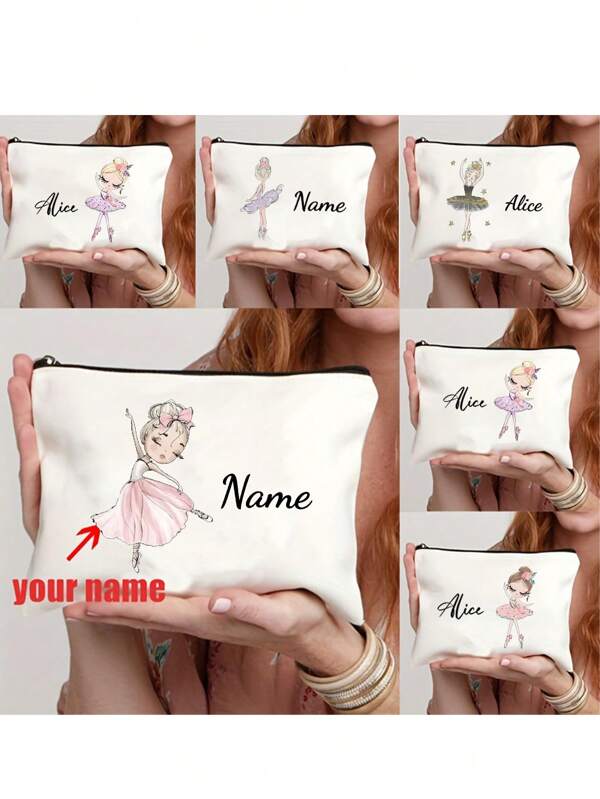 Borsetta cosmetica personalizzata con nome di ballerina - Organizer per trucco personalizzato con cerniera, pochette leggera in poliestere per viaggi e regali di matrimonio