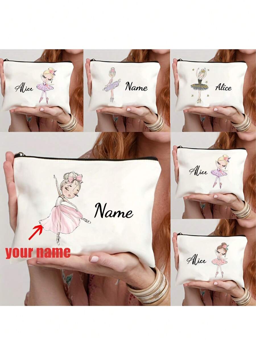 Borsetta cosmetica personalizzata con nome di ballerina - Organizer per trucco personalizzato con cerniera, pochette leggera in poliestere per viaggi e regali di matrimonio