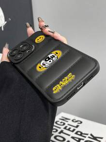 1pc Stylish Anti-Fall Puffy Down Jacket Smile & Letter Print Phone Protective Case, Compatible With Apple, Redmi Series - Multicolor - View 4