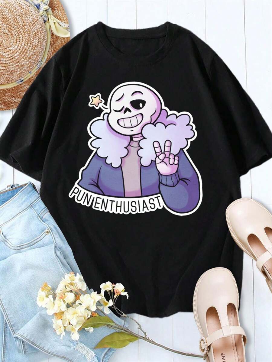 Queen Sans T-Shirt Undertale Sans Skeleton Gaming Puns For Women - 黑色 - 查看 1