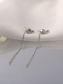 Nooxian 1 Pair Minimalist High-End Arched Paved Crystal Dangling Ear Chain Earrings