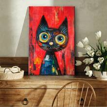 1 Pc Canvas Poster, Abstract Cat Painting, Canvas Wall Art, Wooden Framed Canvas Painting -  Thickness 2.25cm/0.9inch,Valentine's Day Decorations At Home,Valentine's Day,New Year,Home Gift Decoration, Room Decoration Aesthetic, Wall Decoration Art, Perfect Gift, Autumn And Winter Wall Decoration, Living Room Decoration, Bedroom Decoration, Kitchen Decoration, Entry Decoration, Bathroom Decoration, Direct Wall Painting, High Quality Wall Painting Poster - Multicolor - View 2
