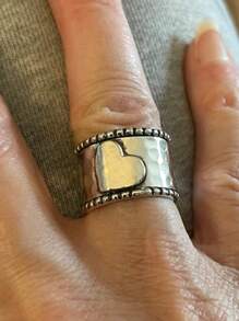 1pc Bohemian Vintage Silver Heart Shape Women's Ring, Suitable For Wedding, Engagement, And Everyday Wear