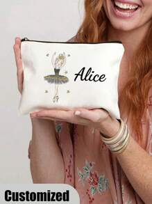 Borsetta cosmetica personalizzata con nome di ballerina - Organizer per trucco personalizzato con cerniera, pochette leggera in poliestere per viaggi e regali di matrimonio