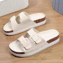 Mubberry Women's Casual Metal Buckle Platform Slippers Ladies Fashion Summer Outdoor Fashion Non-Slip Beach Sandals