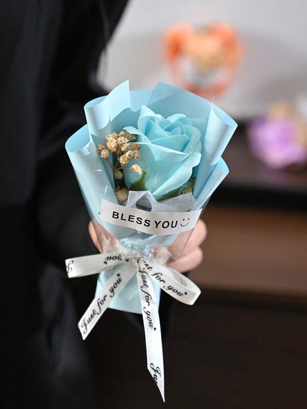 1pc Mini Artificial Flower Bouquet Includes 1pc Artificial Rose, Baby'S Breath And Rose, Wrapped In Paper, With Perfumed Soap Flower. Suitable For Mom, Girlfriend And Friend'S Birthday Or Anniversary Gift, Mother'S Day, Valentine'S Day, Wedding Favor, Home Or Desktop Decoration,Birthday Gift For Women Gifts Graduation