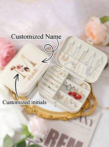 1pc Customized Name Jewelry Box,Bridesmaid Jewelry Box,Personalized Travel Jewelry Box,Leather Jewelry Travel Box,Travel Jewelry Case With Name - Multicolor - View 12