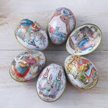 6pcs Easter Iron Candy Box, Rabbit And Egg Design, Holiday Home Decor, Easter Party Supplies, Gift Packaging