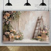 1 pieza Lona de fondo floral de primavera de poliéster para bodas, novias, cumpleaños, aniversarios - Telón de fondo de fotografía con tema de pared de ladrillo rústica, sin necesidad de energía, apto para Pascua, San Valentín, Día de la Madre, decoración de pared multifuncional para celebraciones en el hogar - 1 piezas - Ver 2