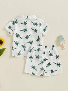 Toddler Baby Boy Summer Outfit Short Sleeve Shirts Top And Casual Shorts Set Cute Kids Clothes Toddler Boy Clothes Kid Summer Outfits Beach Wedding Birthday - 白色 - 查看 3