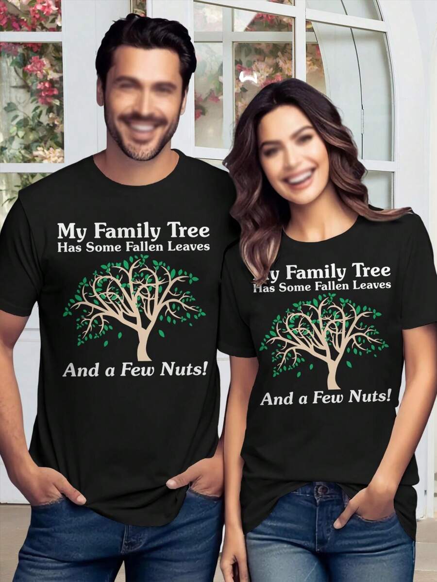 Valentine's Day Family Tree T-Shirt 'Some Fallen Leaves' - Ancestry Genealogy Gift For Grandma Mom - Black - View 1