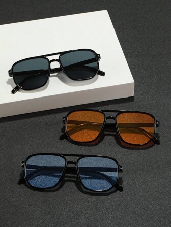 3 件装男式塑料飞行员镜框高级感独特双梁设计多色现代简约风格太阳镜基本款时尚眼镜组合适合街拍度假装扮派对适合所有脸型配饰