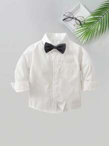 BOARNSEORL 3pcs Young Boys Gentleman Outfit - Long Sleeve White Shirt With Bow Tie, Vest And Pants, Fashionamantic For Birthday Party, Wedding, Christening - Black - View 3