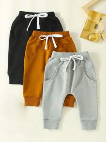 Baby Boys Pants Infant Harem Pants Toddler Active Joggers Pants Casual Athletic Trousers Solid Color Pocket Bottoms - Black - View 2
